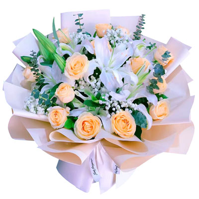 呼和浩特16朵香槟玫瑰2支百合，爱的温暖和幸福