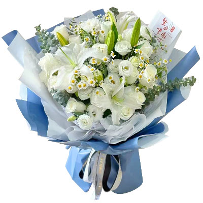 呼和浩特11朵白玫瑰桔梗百合，爱永恒不息