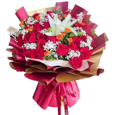 呼和浩特33朵红玫瑰百合，爱如同花般绽放